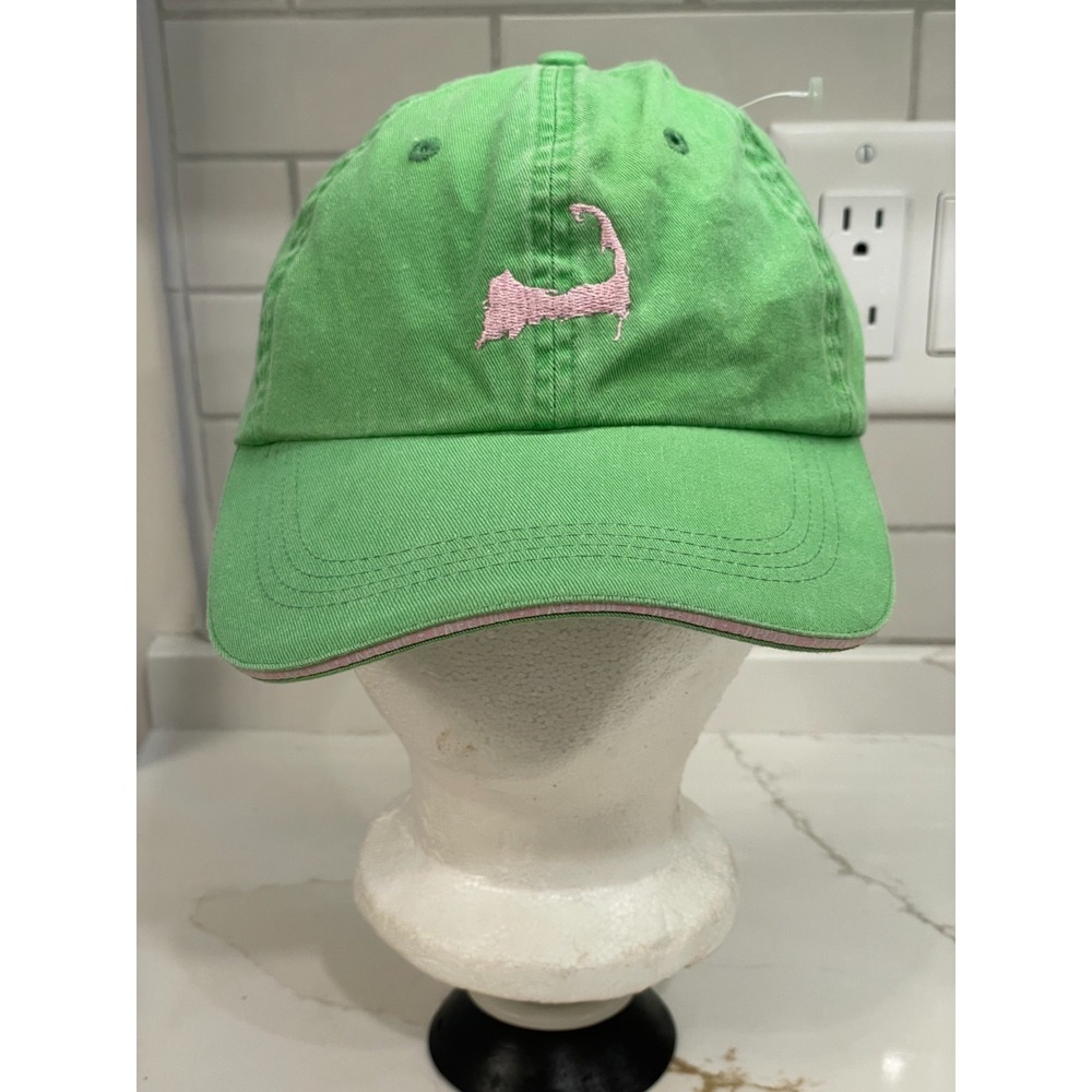 Vintage Cape Cod Baseball Cap Hat Embroidered Green Pink Adjustable Cotton